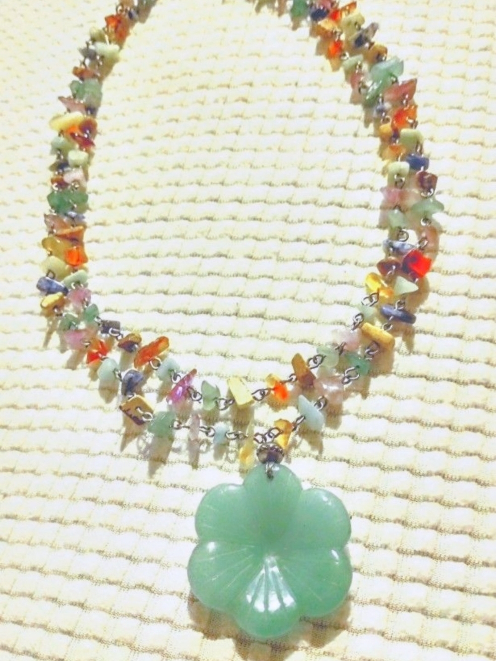 Multi‑Stone Green Flower Pendant Necklace - Women Jewelry